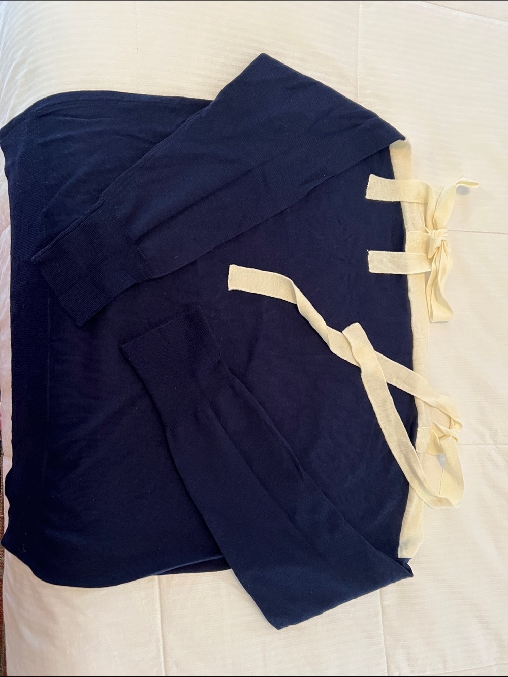 J. Crew Navy Open-Shoulder Sweater with Cream Ties